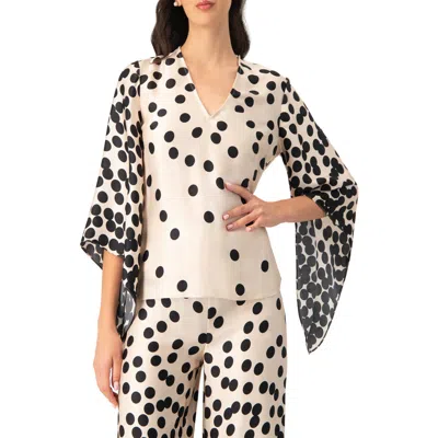 Ivonne Polka Dot V-neck Blouse With Wide Sleeves In Brown