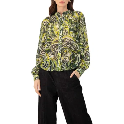 Ivonne Printed Round Neck Blouse In Green