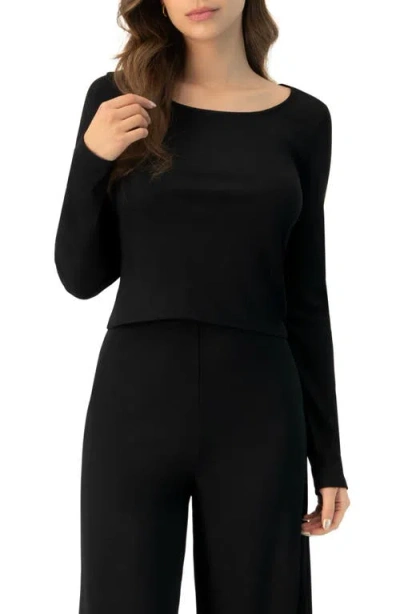 Ivonne Ribbed Long Sleeve Crop Top In Black