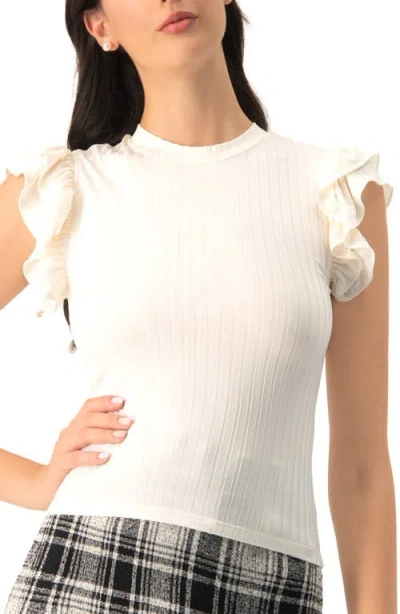 Ivonne Ribbed Straight Top With Ruffles In Multi