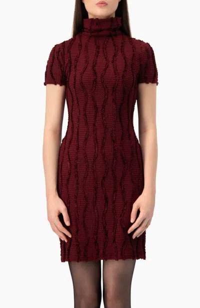 Ivonne Ruffle-collar Turtleneck Dress In Lattice Knit In Burgundy