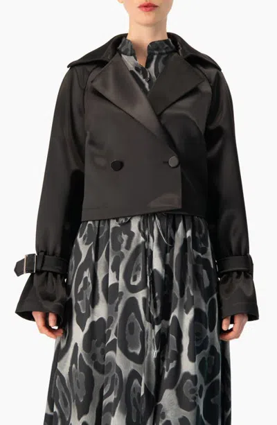 Ivonne Satin Finish Cropped Double-breasted Jacket In Brown