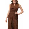 Ivonne Satin Sleeveless Pleated Blouse In Brown