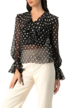 Ivonne See-through Polka Dot V-neck Blouse In Black