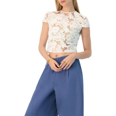 Ivonne See-through Embroidered Top In White