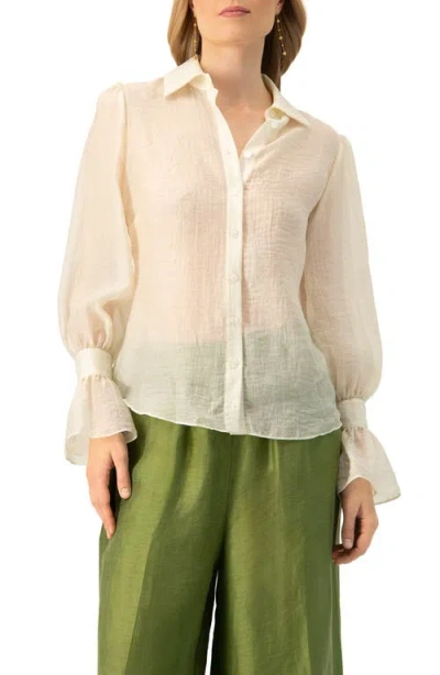 Ivonne See-through Long Sleeve Shirt With Wide Cuffs In White