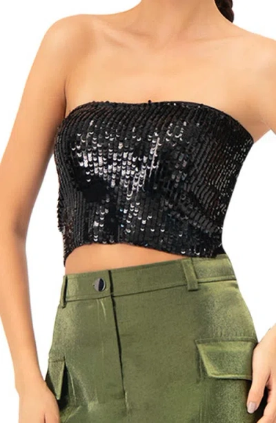 Ivonne Sequin Tube Top In Black