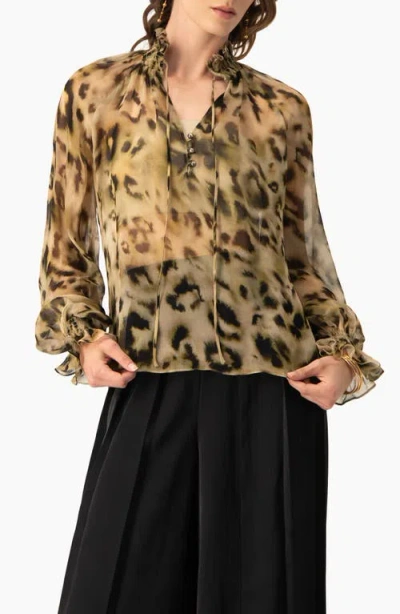Ivonne Sheer Chiffon Tie-neck Blouse In Brown