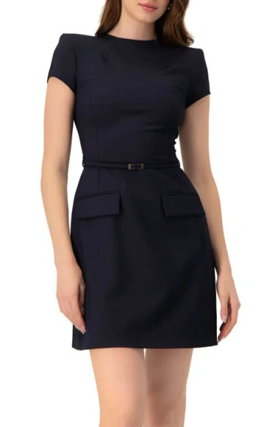 Ivonne Short Dress With Belt And Faux Pockets In Blue