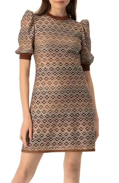Ivonne Short Knitted Dress With Puffed Sleeves In Brown