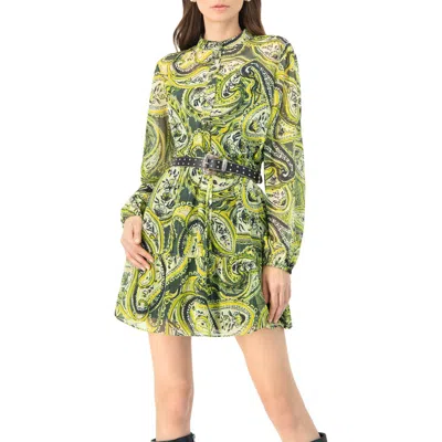 Ivonne Short Paisley Dress With Long Sleeves In Green