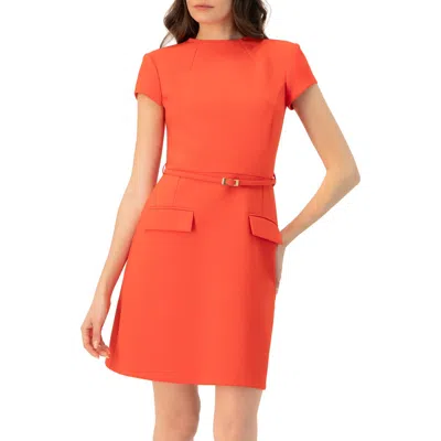 Ivonne Short Sleeve High Neck Dress Adn Belt In Orange