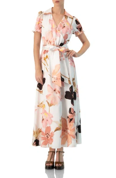Ivonne Short Sleeve V-neck Collared Maxi Dress In Multi