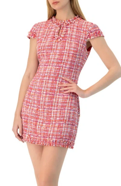 Ivonne Short Tweed A-line Dress With V-neck Neckline In Pink