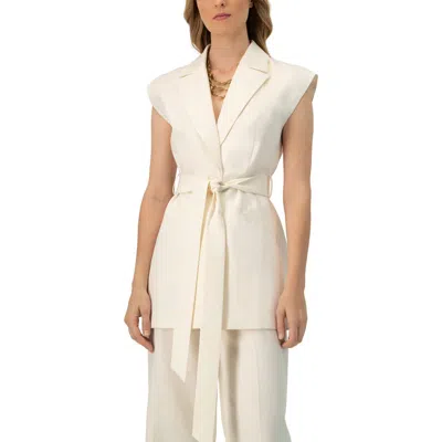 Ivonne Single-breasted Linen Vest With Waist Tie In White