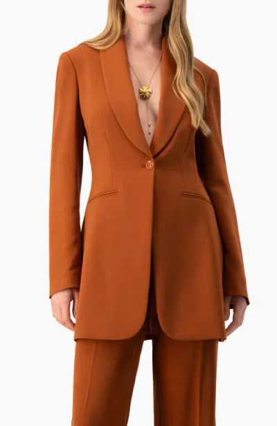 Ivonne Single-button Blazer With Tuxedo Lapel In Brown