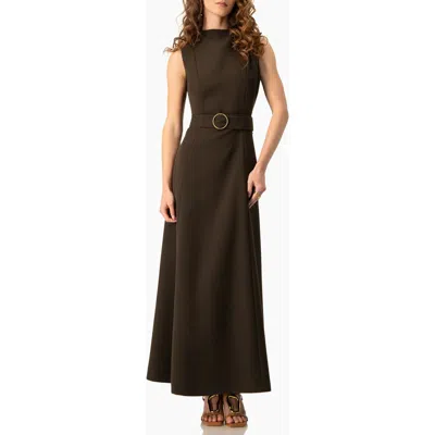 Ivonne Sleeveless Belted A-line Maxi Dress With Ring Buckle In Green