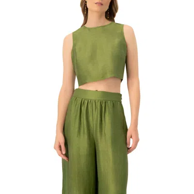 Ivonne Sleeveless Cropped Linen Top In Green