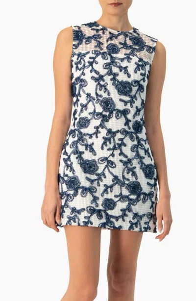 Ivonne Sleeveless Embroidered A-line Dress In Blue