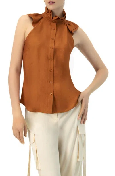 Ivonne Sleeveless High Neck Blouse With Front Buttons In Multi
