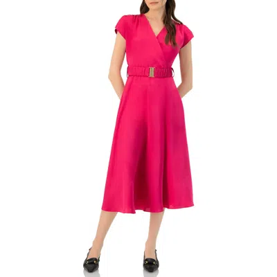 Ivonne Sleeveless Midi Satin Dress With Belt In Pink