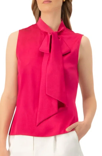 Ivonne Sleeveless Satin Blouse With Neck Tie In Pink