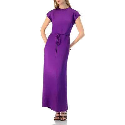 Ivonne Sleeveless Satin Long Dress In Purple