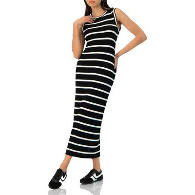 Ivonne Sleeveless Striped Knit Long Dress In Black