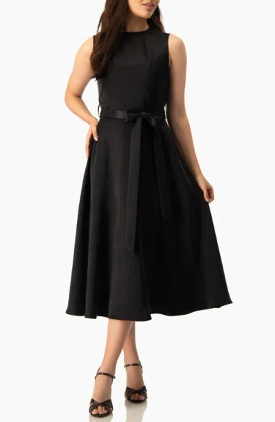 Ivonne Sleeveless Tie-waist A-line Midi Fit-and-flare Dress With Sash Belt In Black