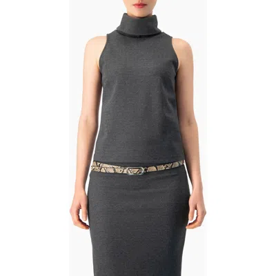 Ivonne Sleeveless Turtleneck Knit Top In Gray