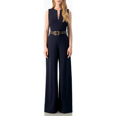 Ivonne Sleeveless V-neck Wide-leg Jumpsuit In Navy Blue