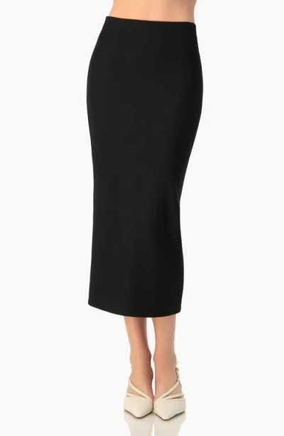 Ivonne Smooth Stretch Knit High-waist Fitted Midi Skirt In Black