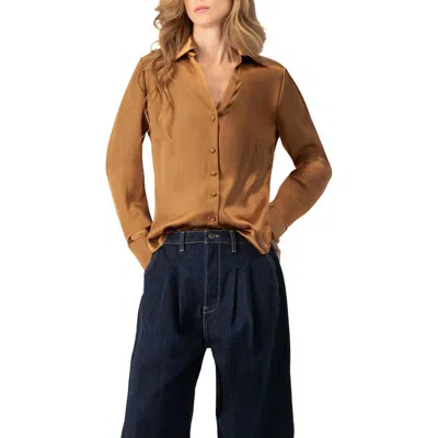 Ivonne Solid Long Sleeve Satin Shirt In Orange