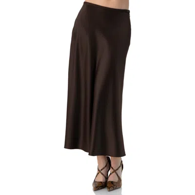 Ivonne Solid Satin Midi Skirt In Brown