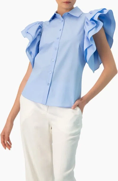 Ivonne Solid Shirt With Ruffled Sleeves In Blue
