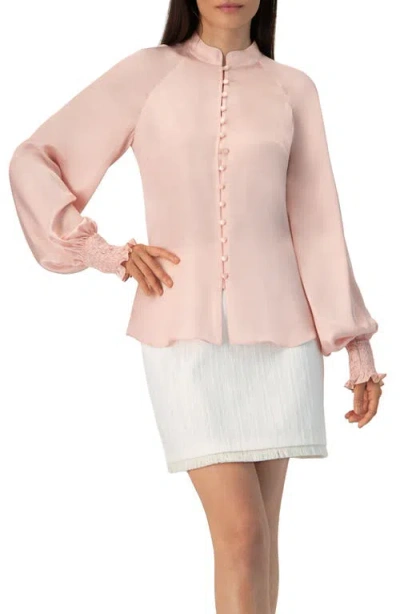 Ivonne Straight Blouse With Mandarin Collar In Pink