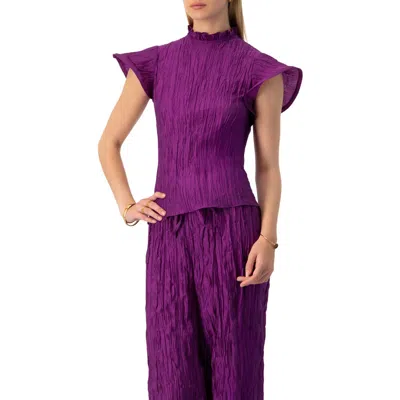 Ivonne Straight Blouse With Ruffle Short Sleeves In Purple