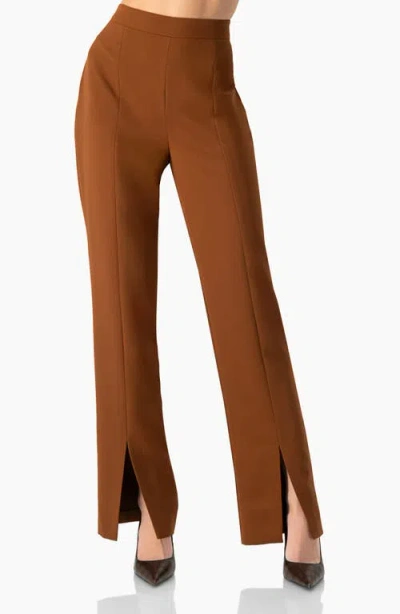 Ivonne Straight-leg Trousers With Leg Slits In Brown