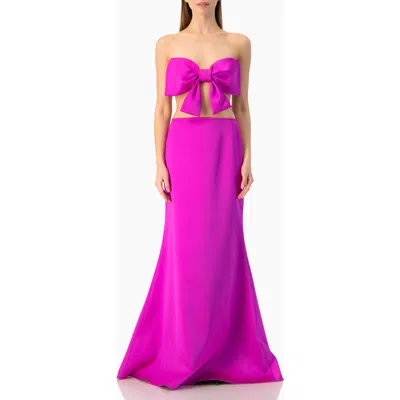 Ivonne Strapless Bow-front Crop -top Gown In Purple
