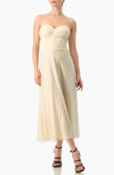 Ivonne Strapless Bustier Sequin Midi Dress In Neutral
