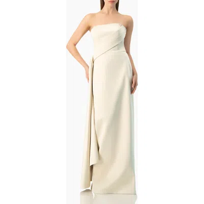 Ivonne Strapless Sculpted Drape Gown In Neutral