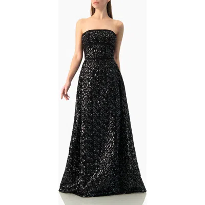 Ivonne Strapless Sequin A-line Ballgown In Black