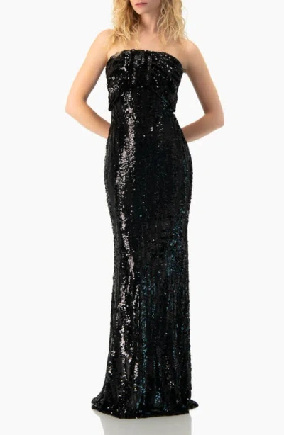 Ivonne Strapless Sequin Column Gown In Black