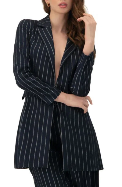 Ivonne Striped Blazer With Patch Pockets In Blue