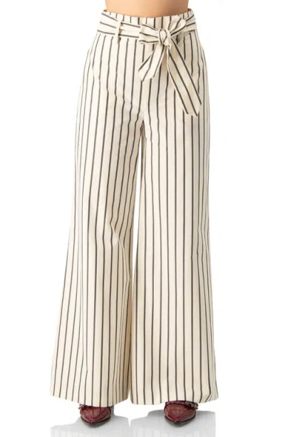 Ivonne Striped Bow-belted Wide-leg Trousers In Brown
