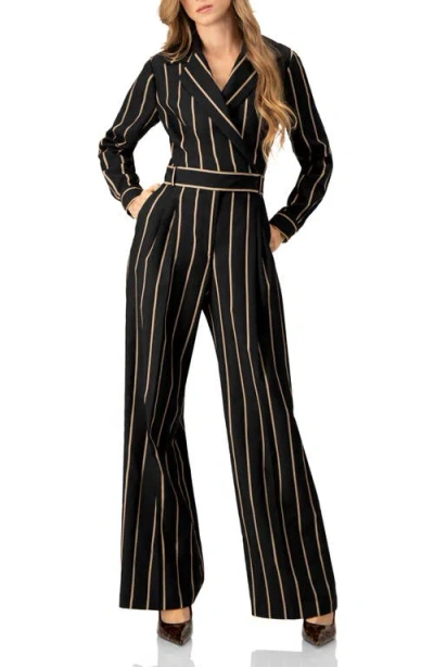 Ivonne Striped Jumpsuit With Side Pockets In Black
