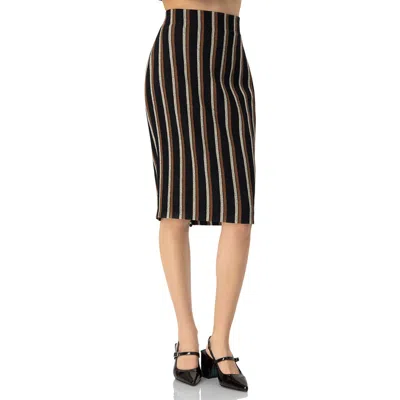 Ivonne Striped Knee Lenght Skirt In Black