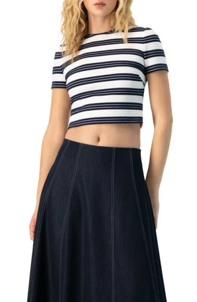 Ivonne Striped Short Sleeve Round Neck Crop Top In Multi
