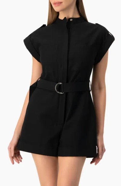 Ivonne Structured D-ring Belt Collared Sleeveless Jumpsuit Romper In Black