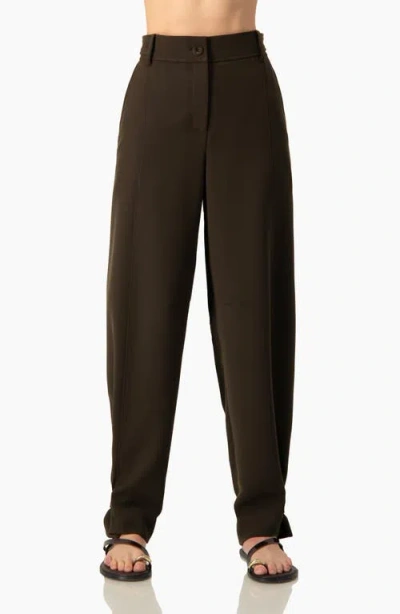 Ivonne Tapered Cuff Utility Relaxed Pants With High-waist And Ankle Straps In Brown